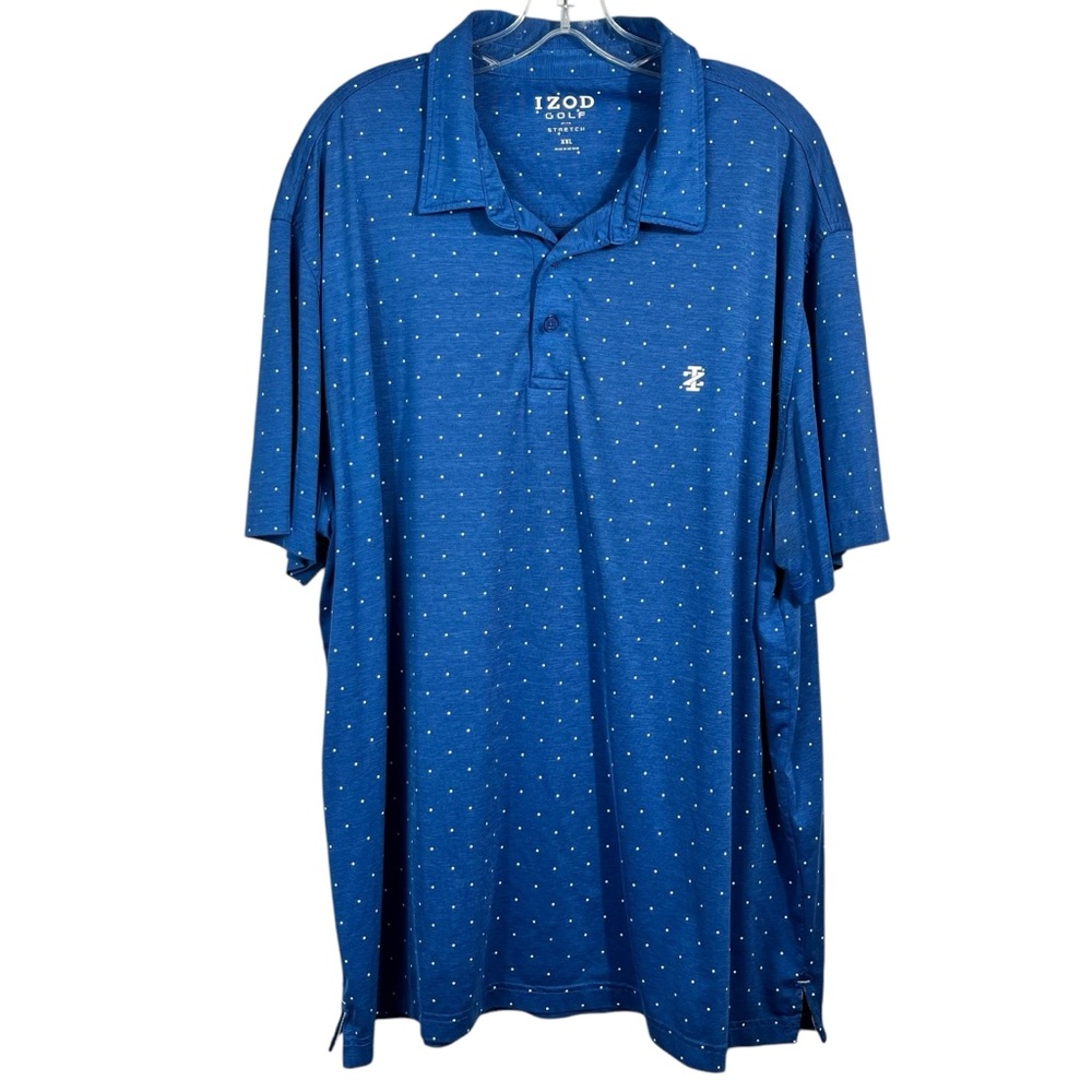 Izod Golf Stretch Men's Blue Polka Dot Moisture Wicking Short Sleeve Polo Shirt
